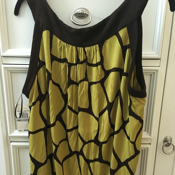 Michael Kors- NWT Woman's Sleeveless-Top- Scoop Beaded Neck,Brown & Chartreuse - Picture 3 of 9